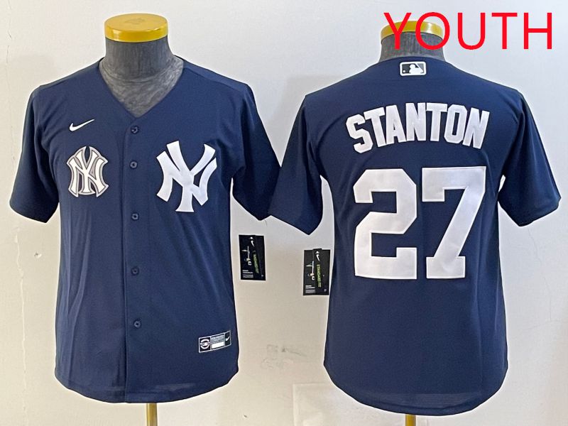 Youth New York Yankees 27 Stanton Blue Game 2025 Nike MLB Jersey style 6
